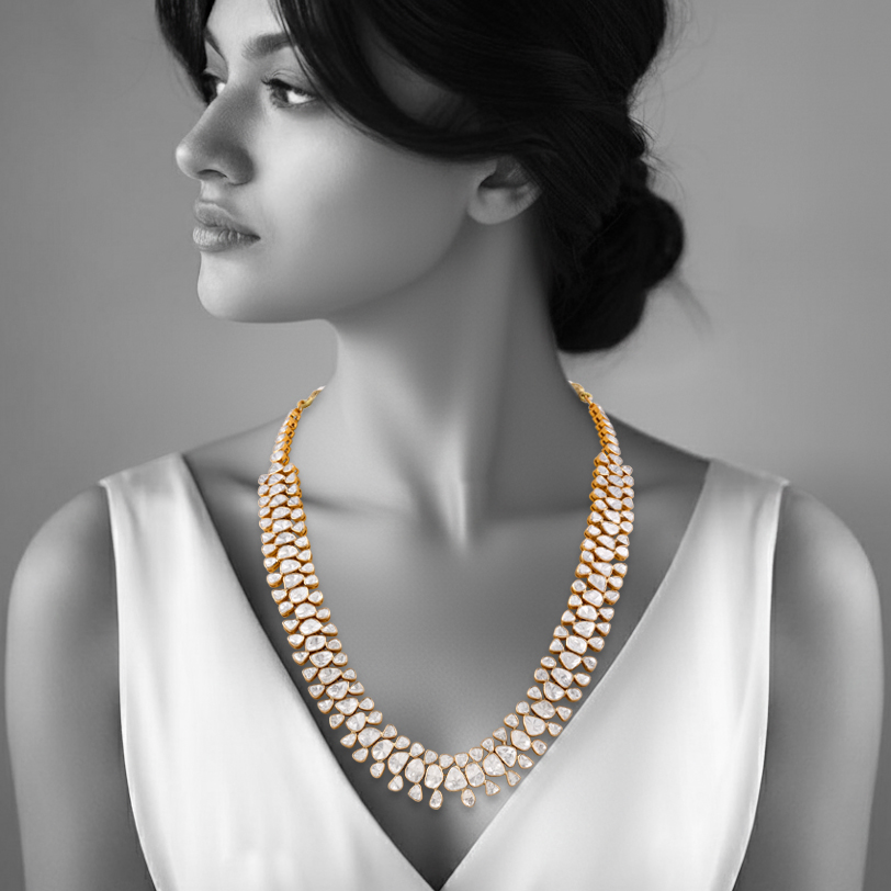 Tri-Graduated Polki Necklace in Open Setting